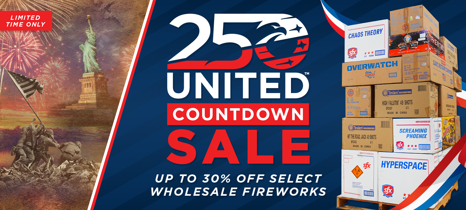 Save up to 30% on wholesale fireworks during our 250 United Countdown Sale!